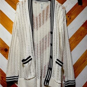 Lou & Grey White and Black Cardigan Sweater